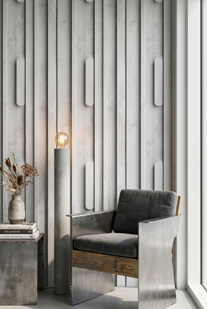 Beton Görünümlü Geometrik Duvar Kağıdı Gri Modern Salon