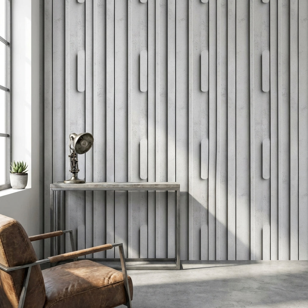 Beton Görünümlü Geometrik Duvar Kağıdı Gri Modern Salon