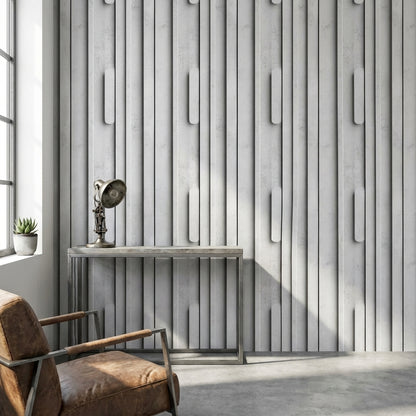 Beton Görünümlü Geometrik Duvar Kağıdı Gri Modern Salon