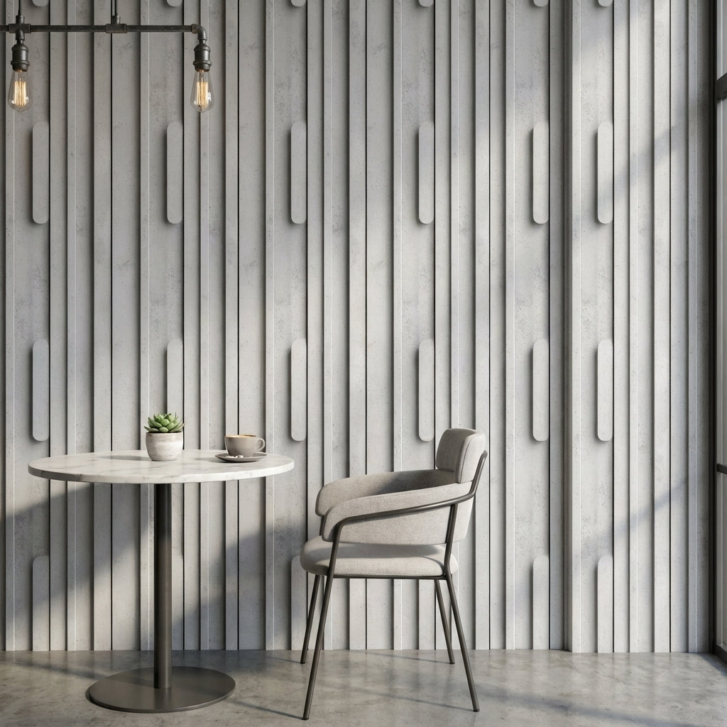 Beton Görünümlü Geometrik Duvar Kağıdı Gri Modern Salon
