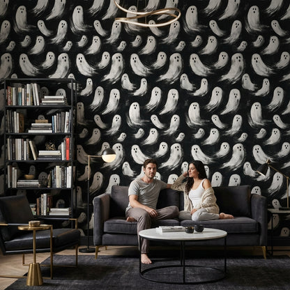 Hayalet Desenli Duvar Kağıdı Siyah Beyaz Tekrarlı Modern