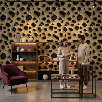 Leopar Desenli Duvar Kağıdı Bej Siyah Modern Salon