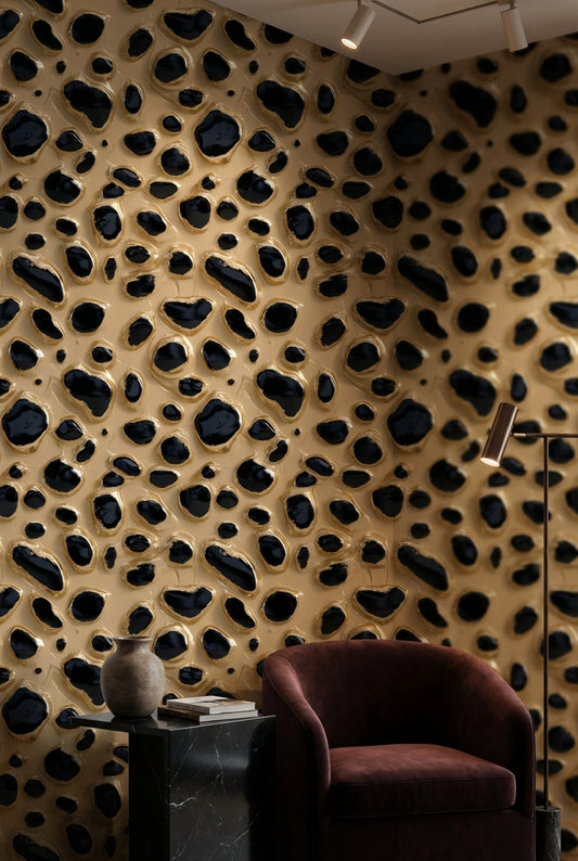 Leopar Desenli Duvar Kağıdı Bej Siyah Modern Salon