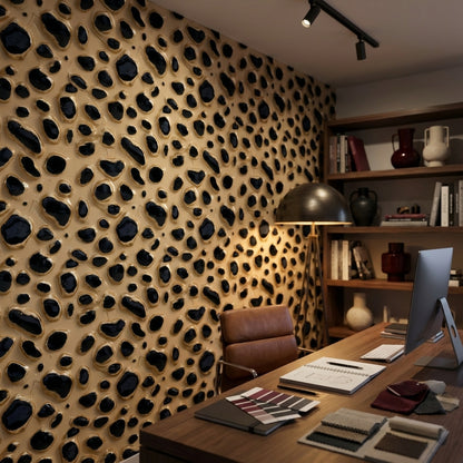 Leopar Desenli Duvar Kağıdı Bej Siyah Modern Salon