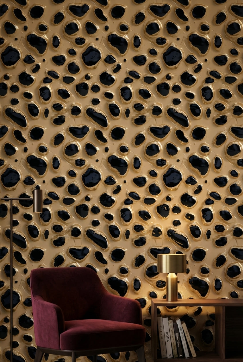 Leopar Desenli Duvar Kağıdı Bej Siyah Modern Salon