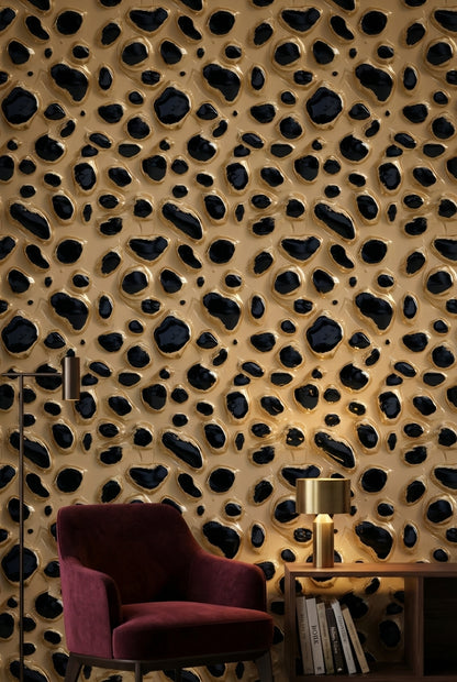 Leopar Desenli Duvar Kağıdı Bej Siyah Modern Salon
