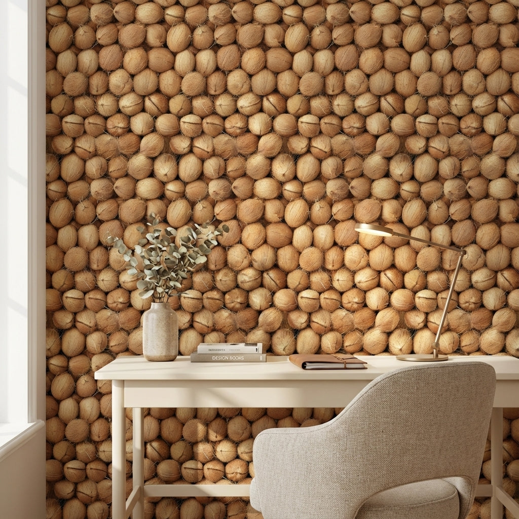 Hindistan Cevizi Desenli Duvar Kağıdı Bej Kahverengi Mutfak