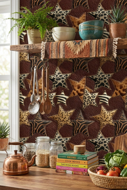 Leopar Zebra Desenli Duvar Kağıdı Kahverengi Modern Salon