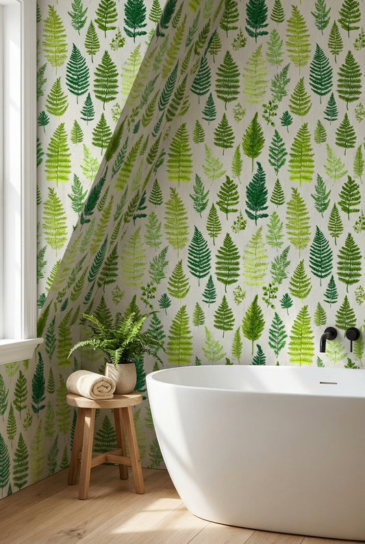 Yeşil Yaprak Desenli Duvar Kağıdı Botanik Banyo Dekoru
