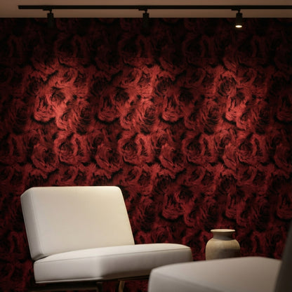 Bordo Gül Desenli Duvar Kağıdı Koyu Ton Salon Dekoru