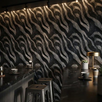 Zebra Desenli Duvar Kağıdı Siyah Beyaz Modern Salon