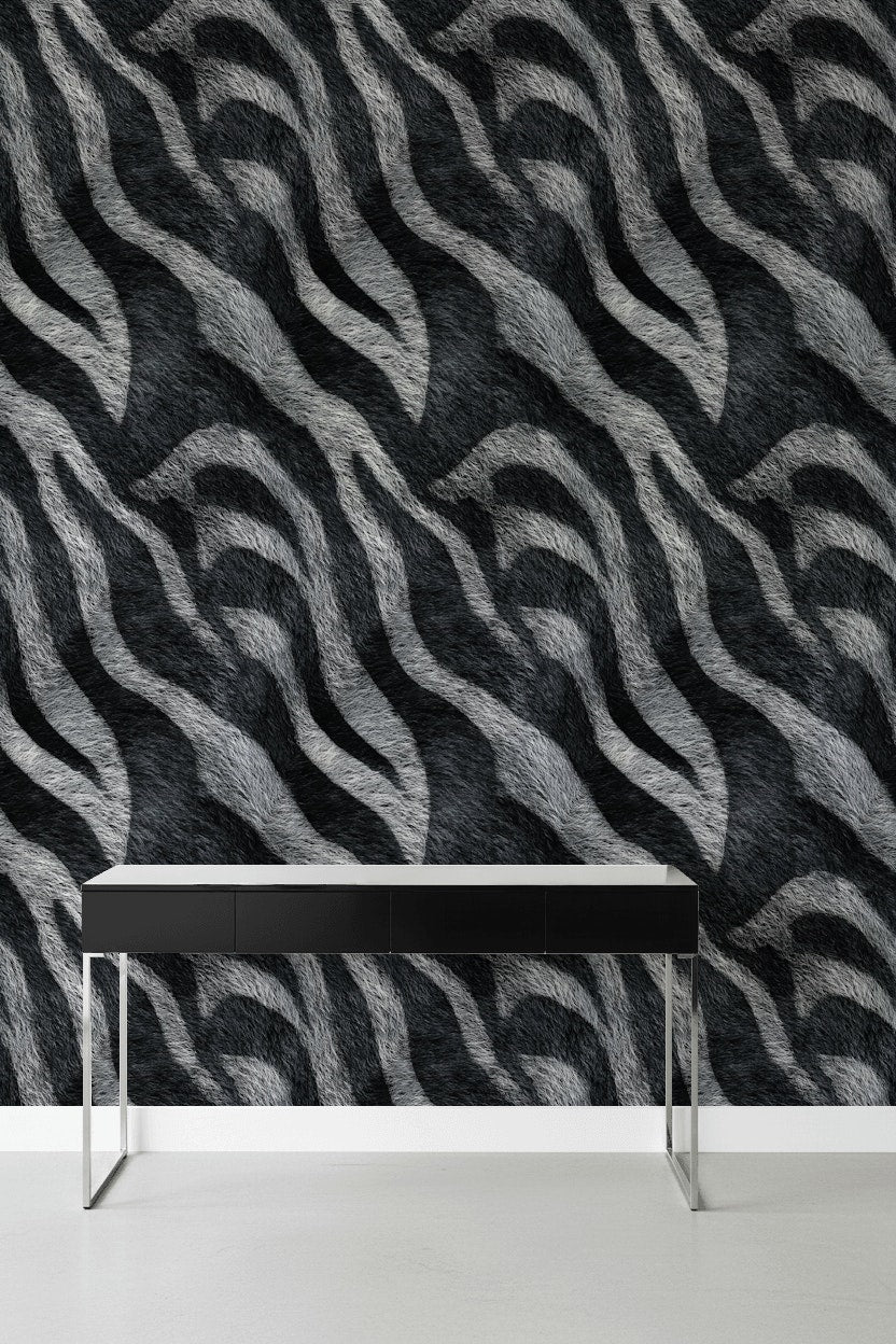 Zebra Desenli Duvar Kağıdı Siyah Beyaz Modern Salon