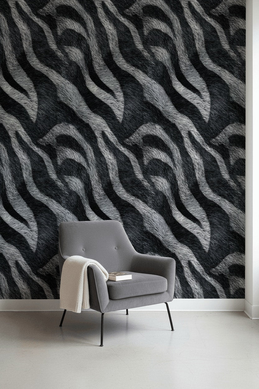 Zebra Desenli Duvar Kağıdı Siyah Beyaz Modern Salon