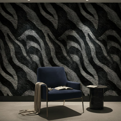 Zebra Desenli Duvar Kağıdı Siyah Beyaz Modern Salon