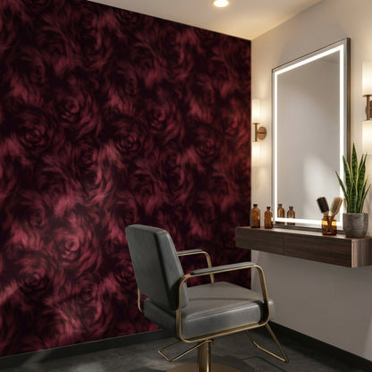 Bordo Gül Desenli Duvar Kağıdı Koyu Romantik Salon