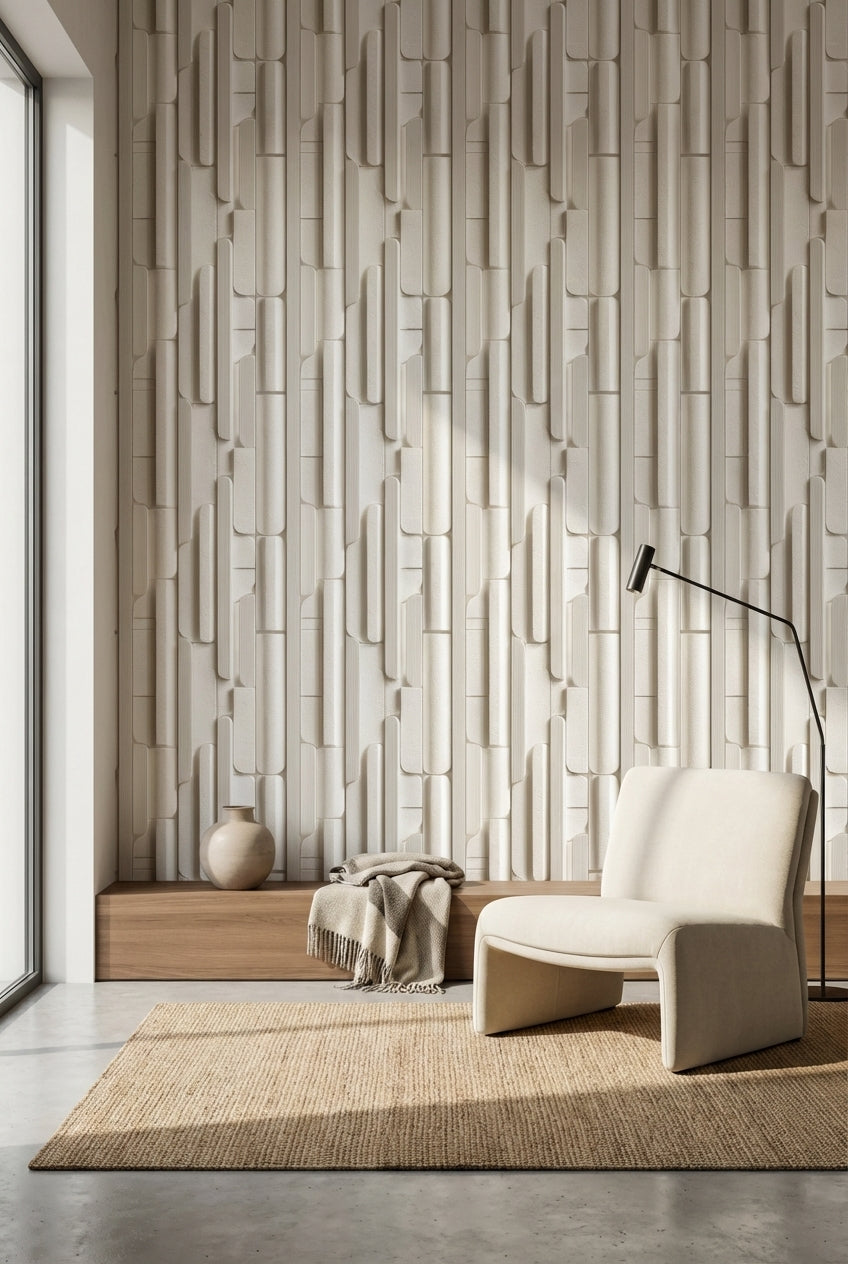 Modern Geometrik Duvar Kağıdı Krem Bej 3D Görünümlü Desen