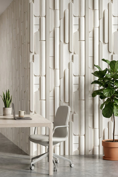 Modern Geometrik Duvar Kağıdı Krem Bej 3D Görünümlü Desen