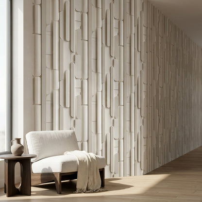 Modern Geometrik Duvar Kağıdı Krem Bej 3D Görünümlü Desen