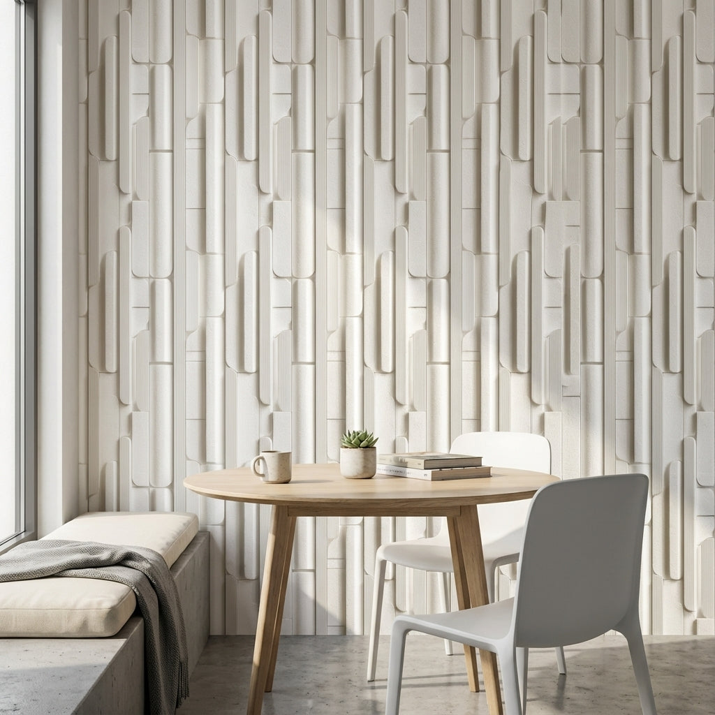 Modern Geometrik Duvar Kağıdı Krem Bej 3D Görünümlü Desen