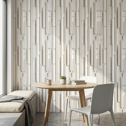 Modern Geometrik Duvar Kağıdı Krem Bej 3D Görünümlü Desen