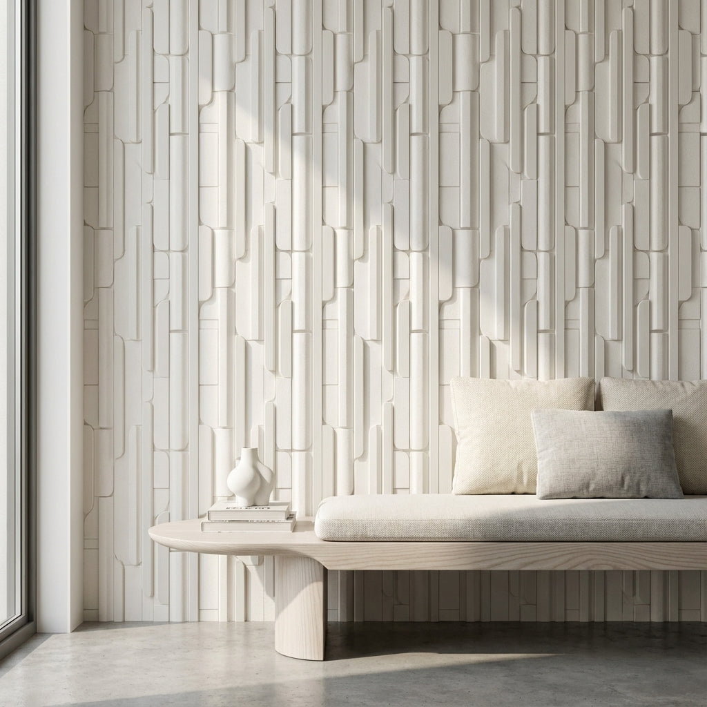 Modern Geometrik Duvar Kağıdı Krem Bej 3D Görünümlü Desen