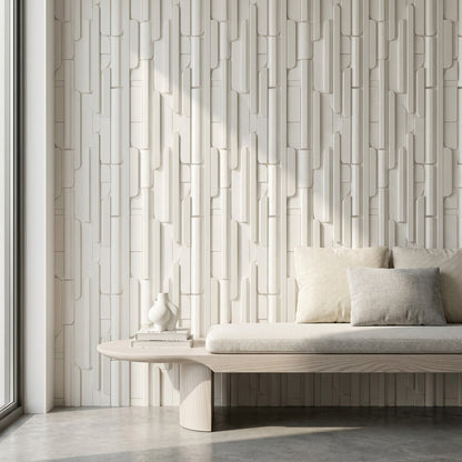 Modern Geometrik Duvar Kağıdı Krem Bej 3D Görünümlü Desen