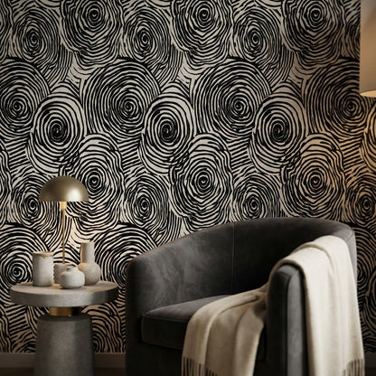 Siyah Beyaz Spiral Desenli Duvar Kağıdı Modern Salon