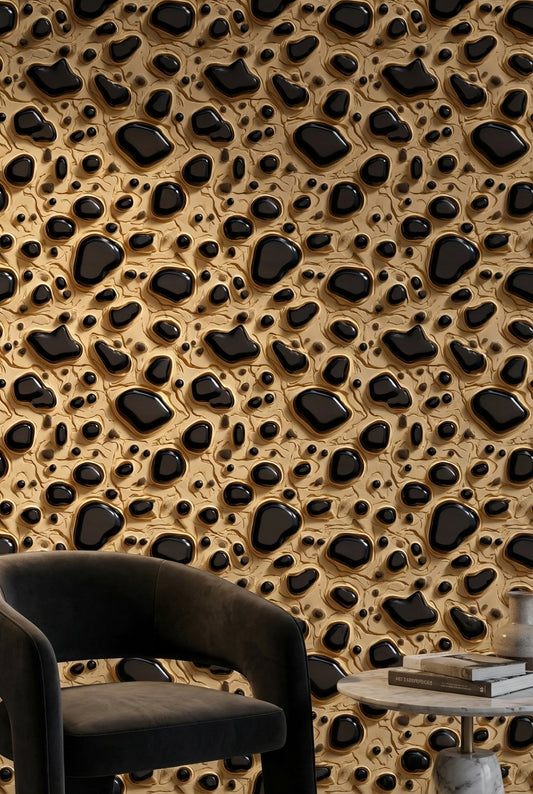 Altın Siyah 3D Efektli Duvar Kağıdı Modern Salon