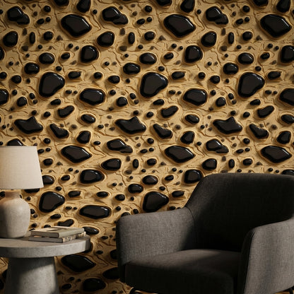 Altın Siyah 3D Efektli Duvar Kağıdı Modern Salon