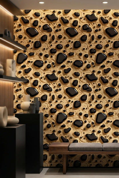 Altın Siyah 3D Efektli Duvar Kağıdı Modern Salon