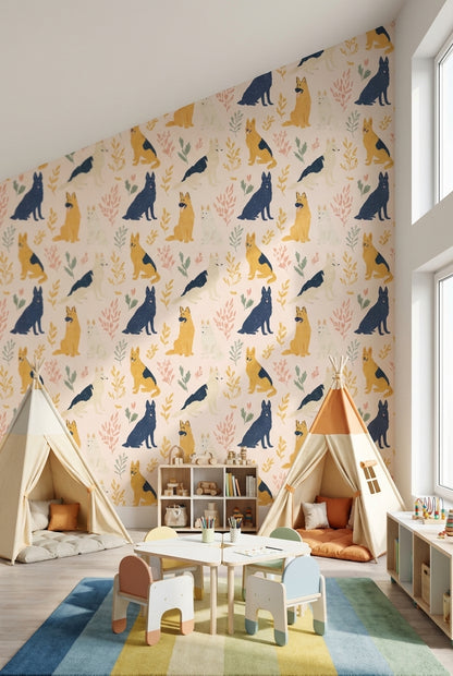 Köpek Desenli Duvar Kağıdı Pastel Renk Çocuk Odası