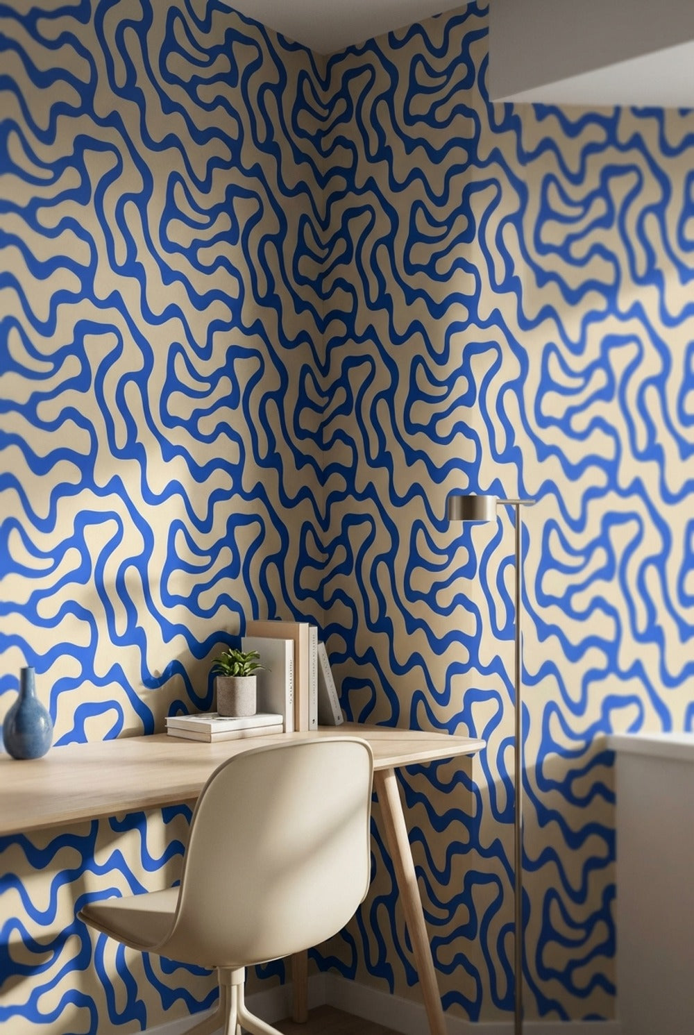 Mavi Soyut Dalgalı Duvar Kağıdı Modern Salon Desenli