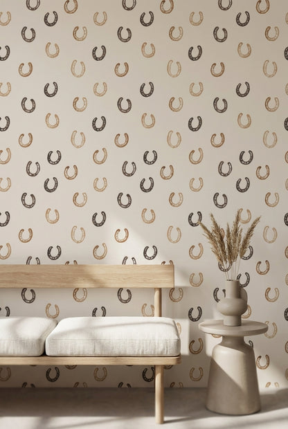 At Nalı Desenli Duvar Kağıdı Bej Kahverengi Minimal Salon