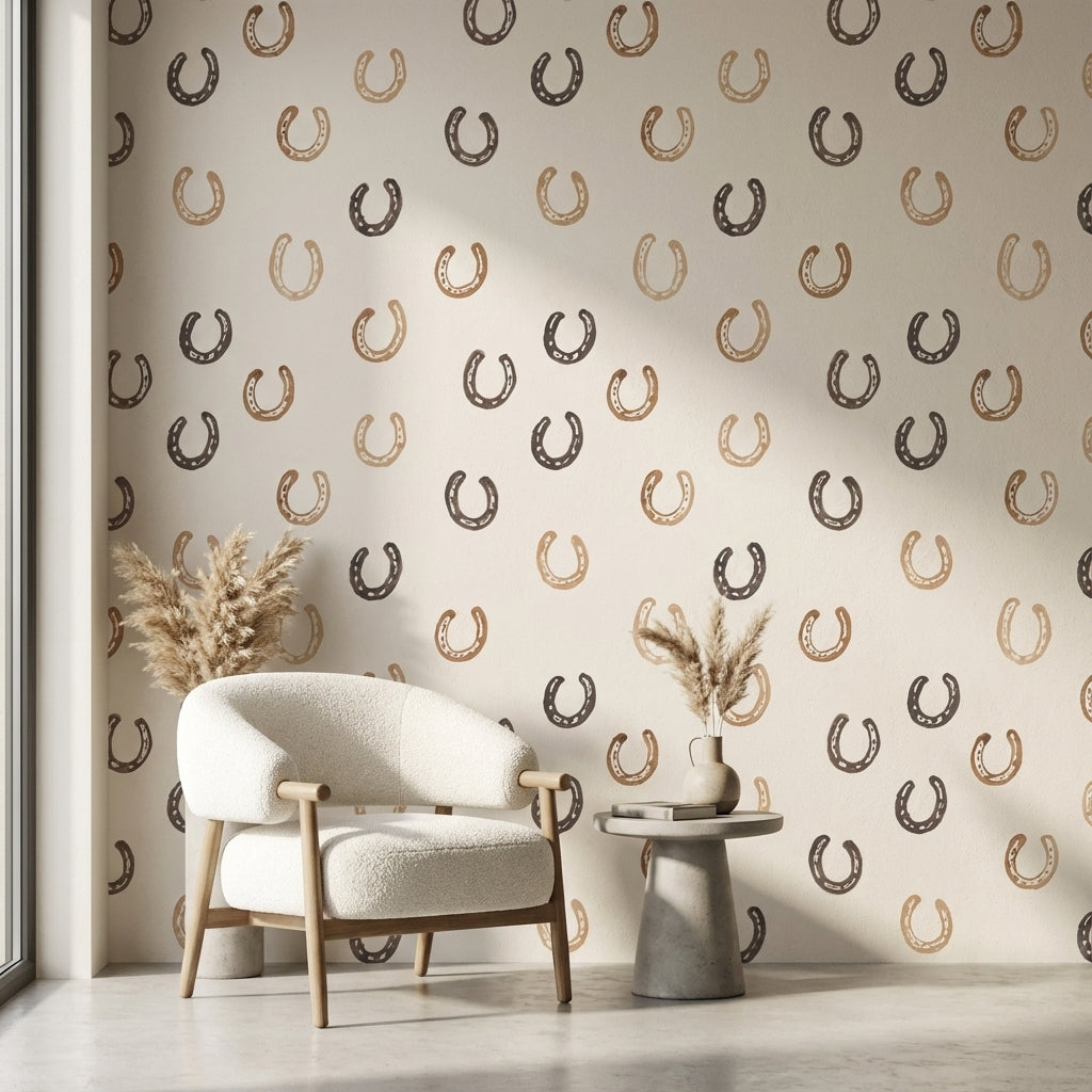 At Nalı Desenli Duvar Kağıdı Bej Kahverengi Minimal Salon