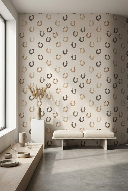 At Nalı Desenli Duvar Kağıdı Bej Kahverengi Minimal Salon