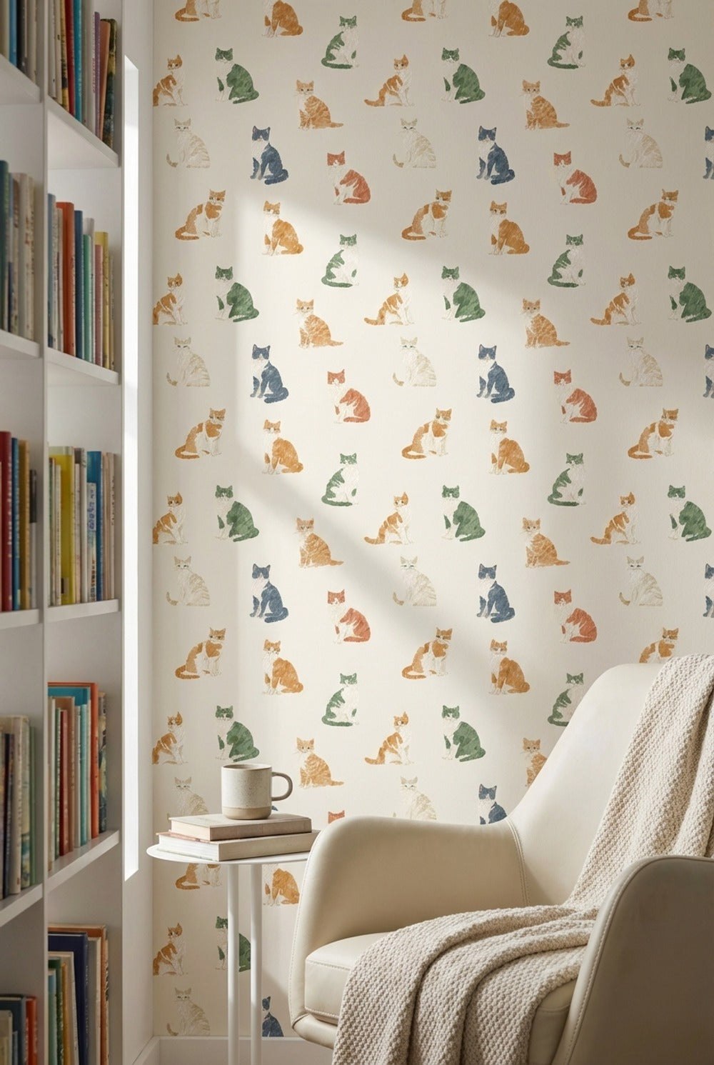 Kedili Duvar Kağıdı Renkli Minimal Desenli Çocuk Odası