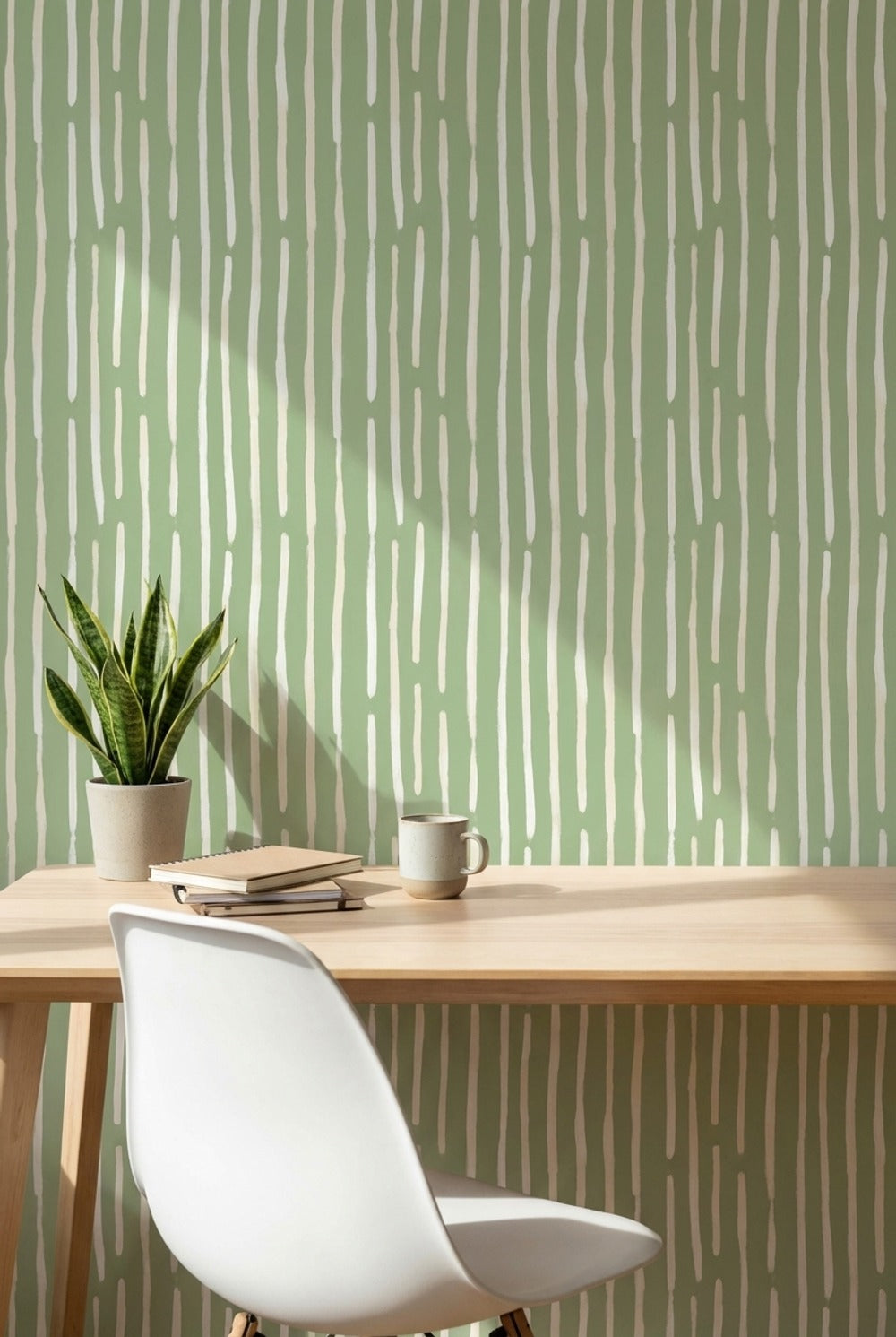 Yeşil Çizgili Duvar Kağıdı Modern Minimal Salon Duvarı