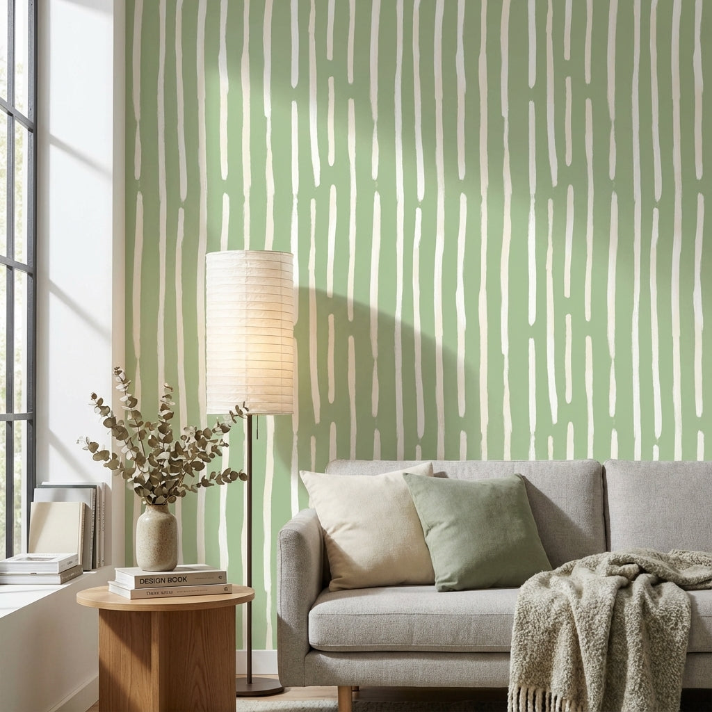 Yeşil Çizgili Duvar Kağıdı Modern Minimal Salon Duvarı