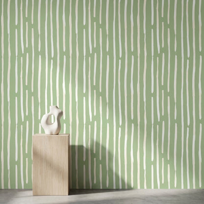 Yeşil Çizgili Duvar Kağıdı Modern Minimal Salon Duvarı