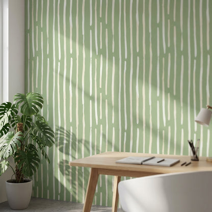 Yeşil Çizgili Duvar Kağıdı Modern Minimal Salon Duvarı