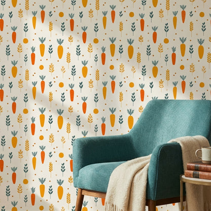 Havuç Desenli Duvar Kağıdı Pastel Renkli Çocuk Odası
