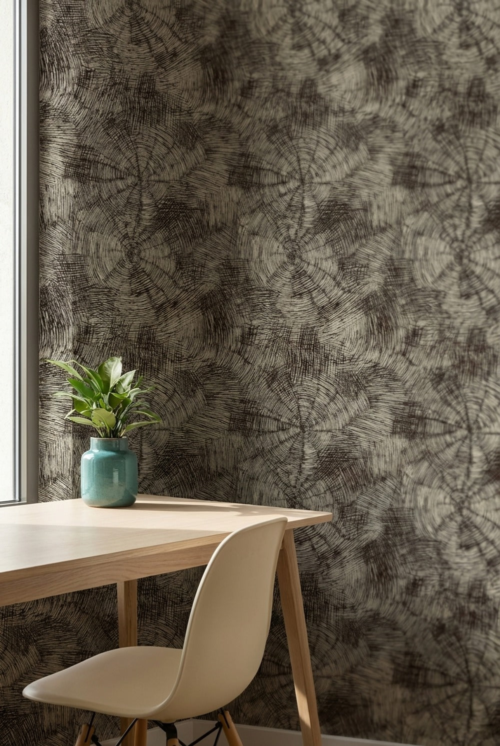 Soyut Halkalı Duvar Kağıdı Gri Tonlu Modern Salon