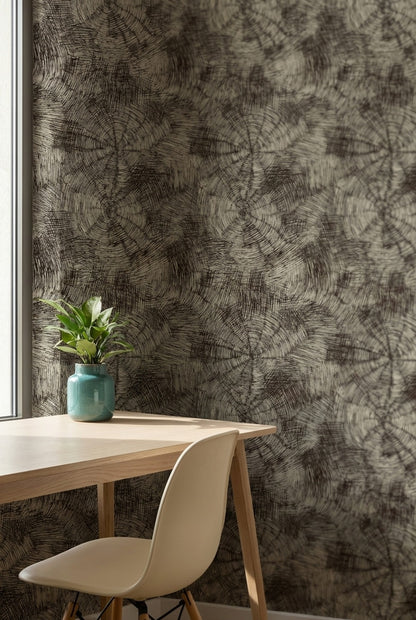 Soyut Halkalı Duvar Kağıdı Gri Tonlu Modern Salon
