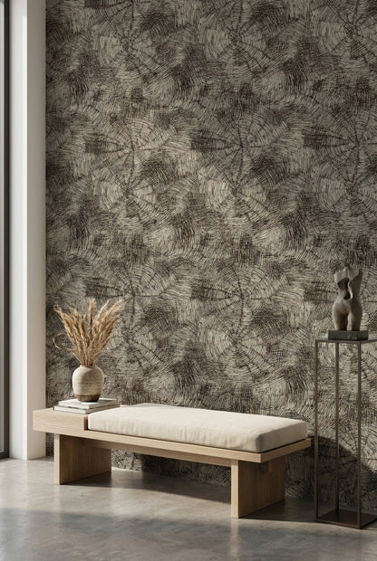 Soyut Halkalı Duvar Kağıdı Gri Tonlu Modern Salon