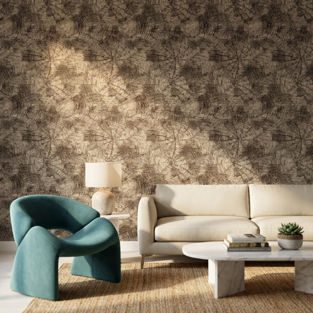 Soyut Halkalı Duvar Kağıdı Gri Tonlu Modern Salon