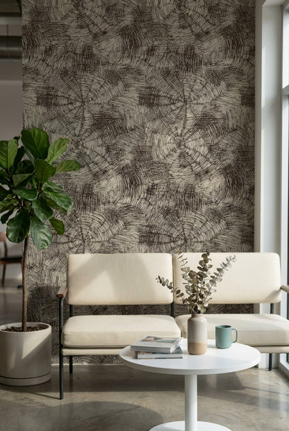 Soyut Halkalı Duvar Kağıdı Gri Tonlu Modern Salon