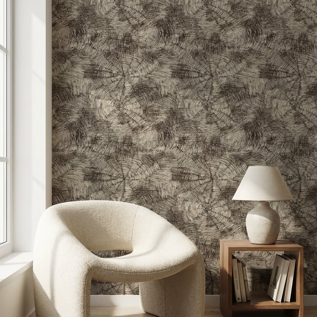 Soyut Halkalı Duvar Kağıdı Gri Tonlu Modern Salon