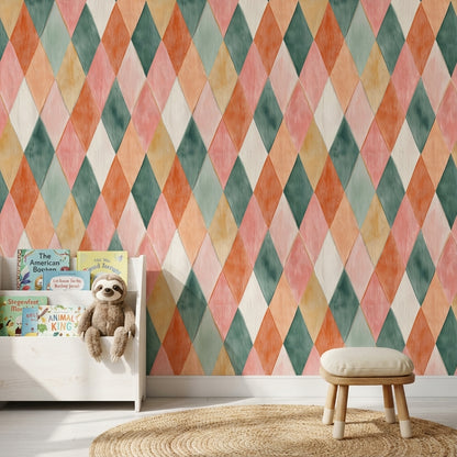 Renkli Baklava Desenli Duvar Kağıdı Pastel Geometrik Salon