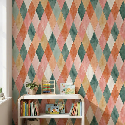 Renkli Baklava Desenli Duvar Kağıdı Pastel Geometrik Salon