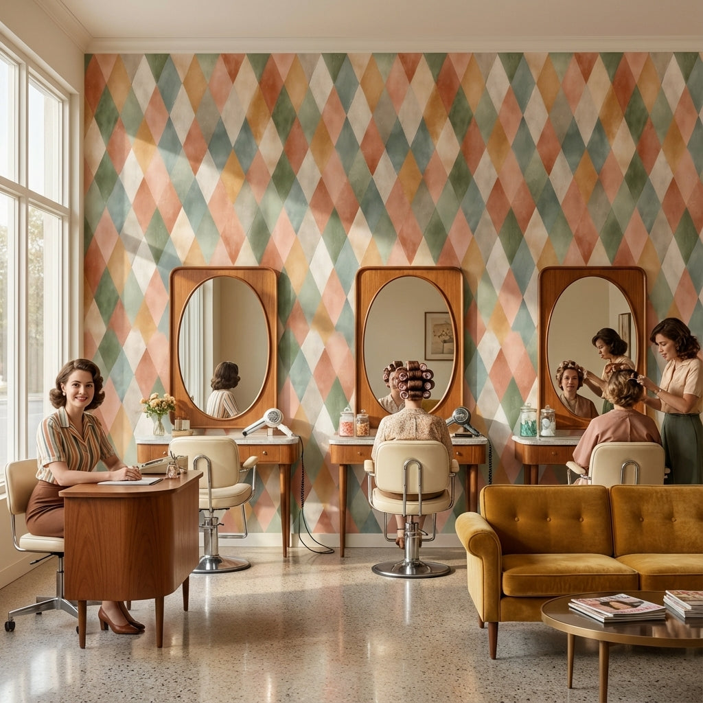 Harlequin Baklava Desenli Duvar Kağıdı Renkli Geometrik Banyo